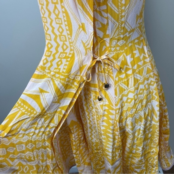 REVOLVE • LINE & DOT Yellow & White 100% Silk Side Tie Faux Wrap Dress - LARGE - Picture 5 of 11